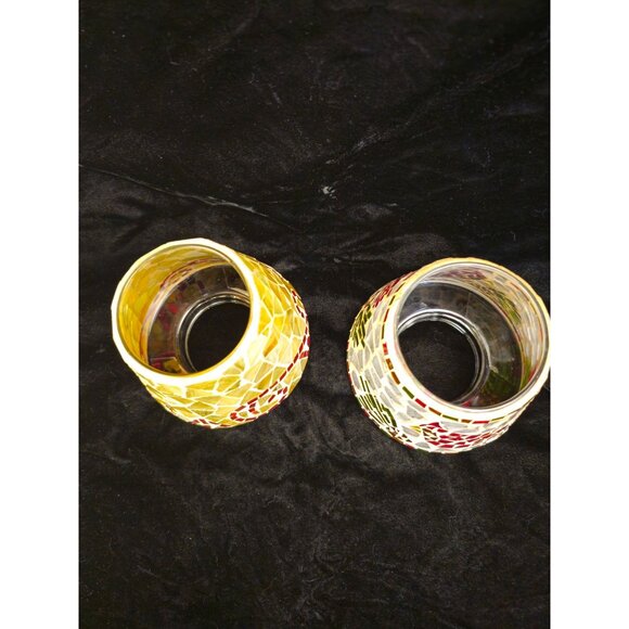 Mosaic Home Interiors Glass Candle Globes With Yellow & Red Tile Designs - Picture 5 of 8